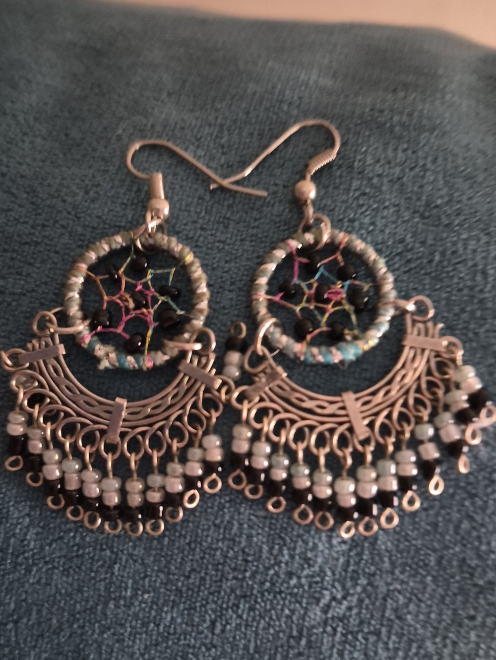 Boho Multicolor Dreamcatcher Dangle Earrings with Pearly Beads
